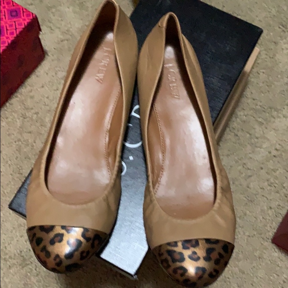 J. Crew ballet flats leather with leopard toe.